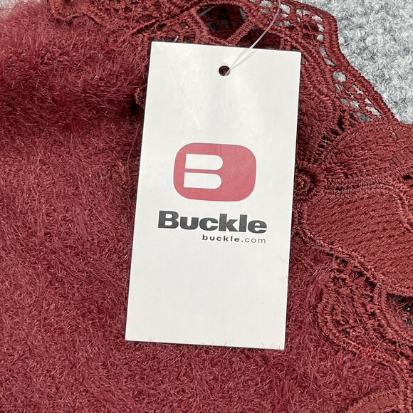 Red By BKE Buckle Sweater Eyelash Knit Lace Womens Small Oversized NEW W Tags - Picture 5 of 11